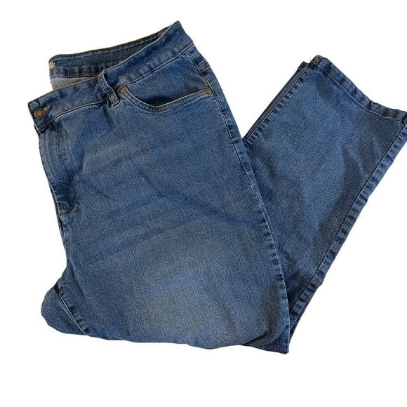 Woman Within blue denim stretch ripped distressed jeans 20W - Picture 1 of 12
